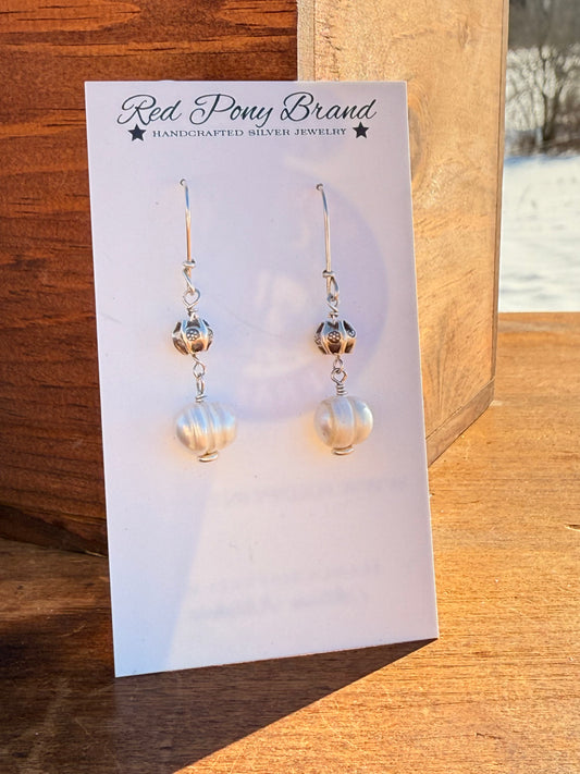 Baroque Pearl and Sterling Bead Drop Earrings