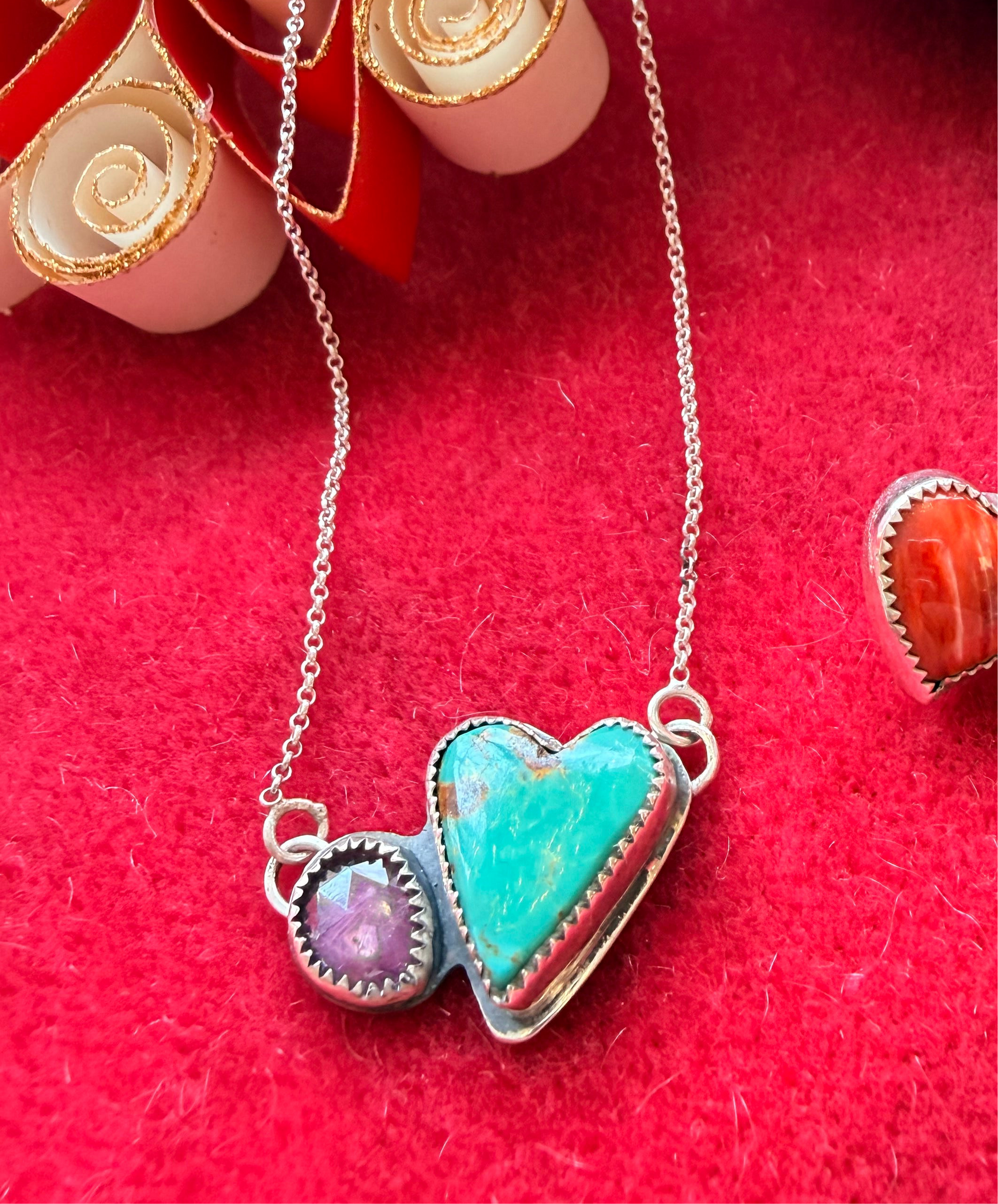 Red Pony Brand pendant with turquoise heart and ruby stone