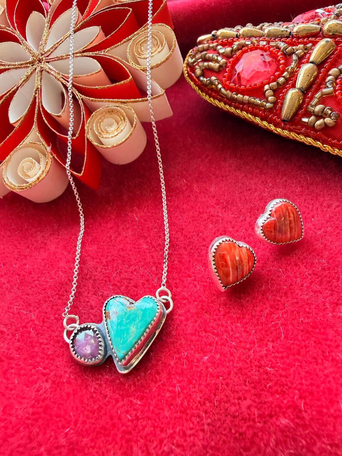 Red Pony Brand Valentine’s turquoise heart and ruby necklace