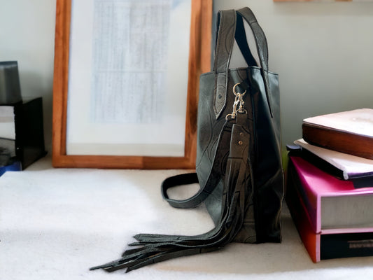 Grey Swirl Leather Medium Tote