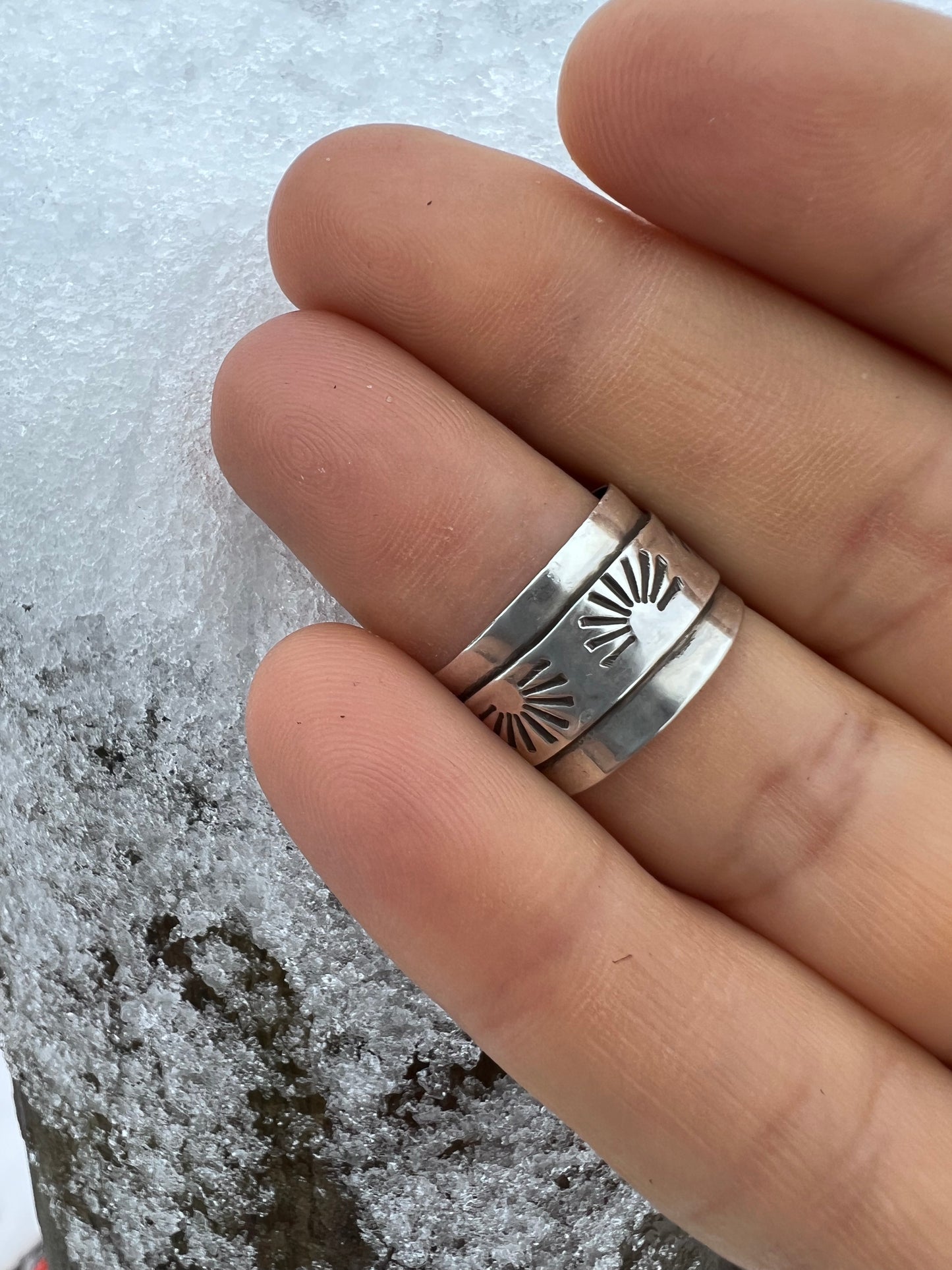 Wide stamped silver band