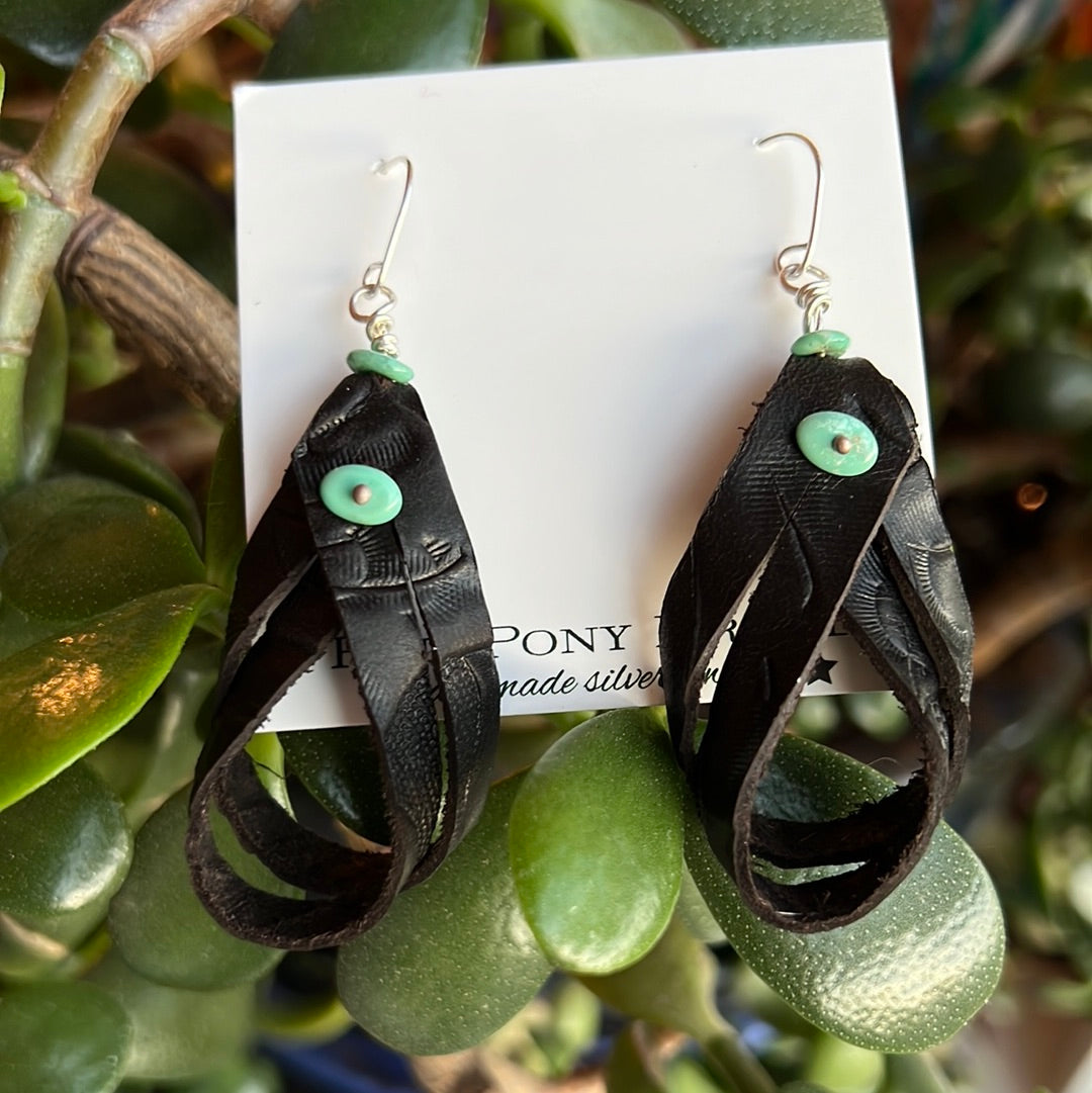 Fun Leather, Sterling & Turquoise Earrings