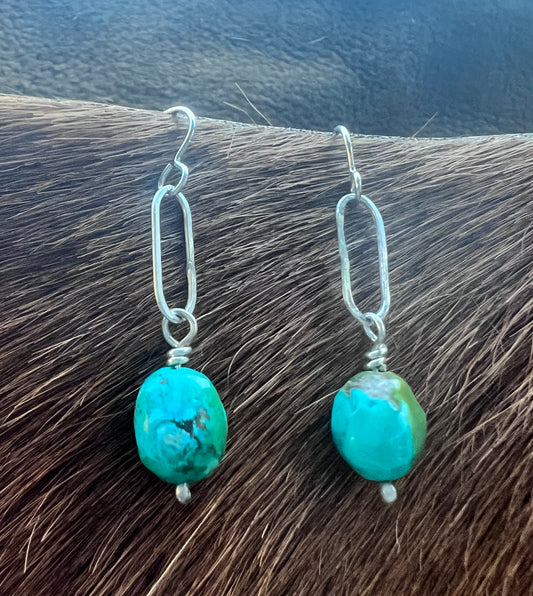 Turquoise and Sterling Paperclip chain earrings