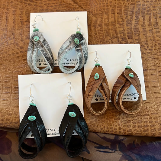 Fun Leather, Sterling & Turquoise Earrings